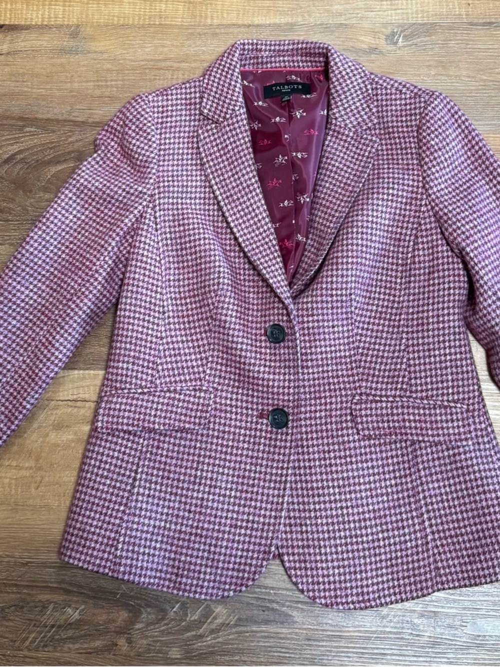 Talbots Pink Houndstooth Blazer